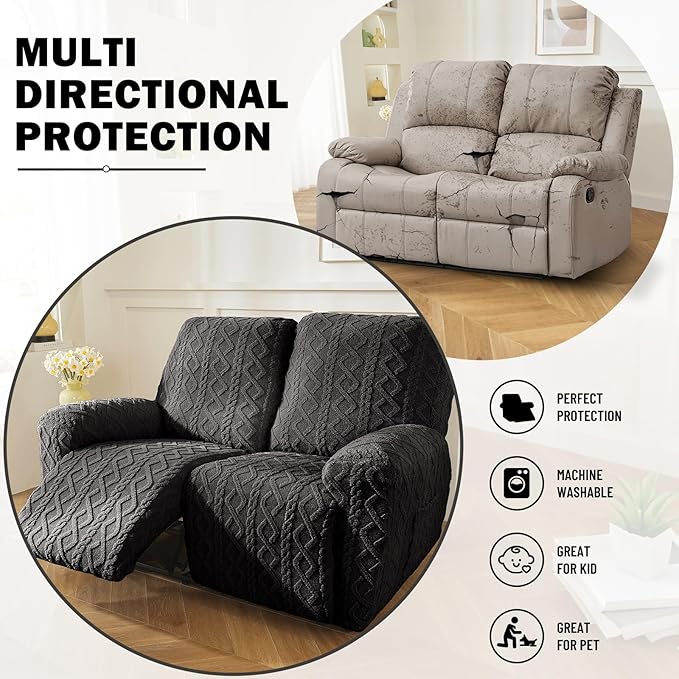 vctops 6 Pieces Geometric Jacquard Plush Recliner Loveseat Slipcovers Soft - Image 5