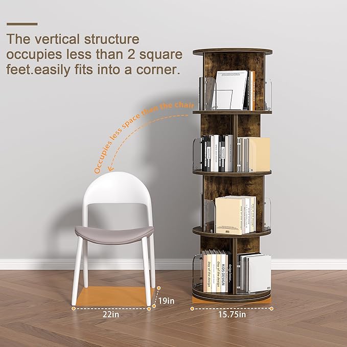 VECELO 4 Tier Revolving Bookshelf Tower, 360° Display Floor Standing Storage - Image 3