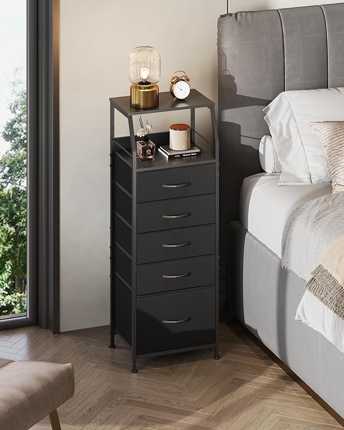 WLIVE Black Fabric Dresser for Bedroom, Tall Nightstand - Image 2