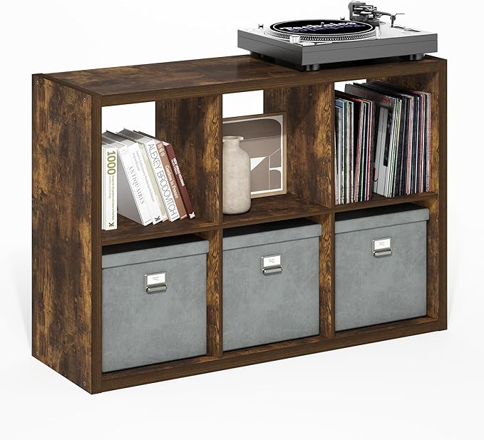 Furinno Cubicle Open Back Decorative Cube Storage Organizer, Amber Pine by Furinno-FitsYourSpaceFitsYourBudget