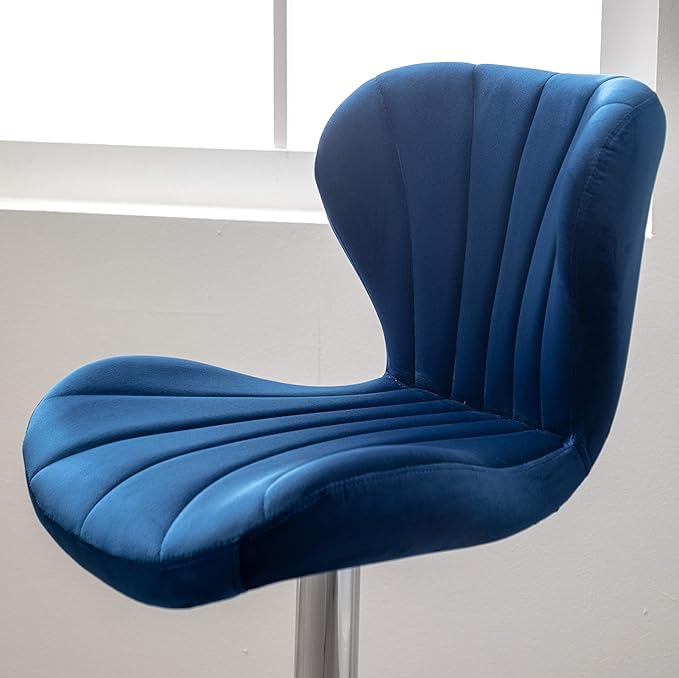 Roundhill Furniture Ellston Velvet Adjustable Swivel Barstools in Blue - Image 10
