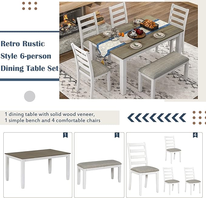 Merax 6-Piece Wooden Rectangular Dining Table Set - Image 4