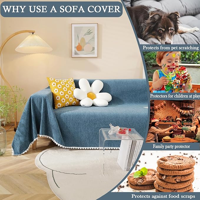 HANDONTIME Blue Sectional Couch Covers Easy Fitted Sofa Covers - Image 4