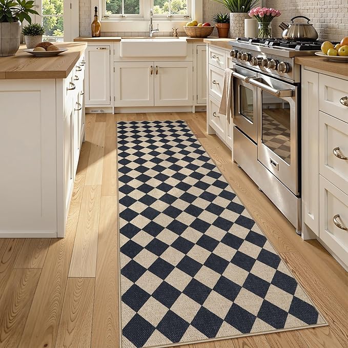 Lahome Checkered Outdoor Runner Rug, 2x8 Kitchen Runner Rugs by Lahome