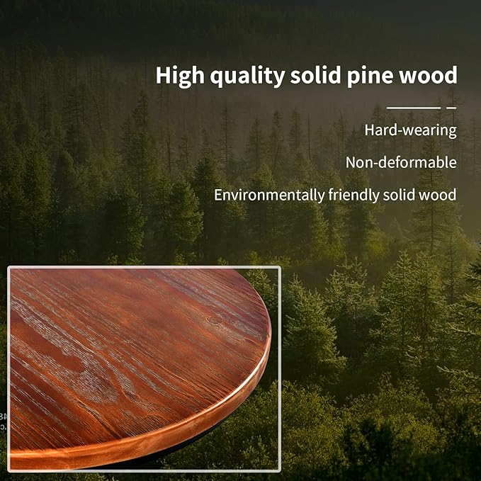 Topower Industrial Pub Table 19.7" Round Solid Pine Wood Top 42.2" Height Bar - Image 7