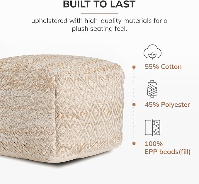 Anji Mountain 22"x22"x16" Handmade & Handcrafted Ottoman Pouf Comfortable Pouf - Image 4