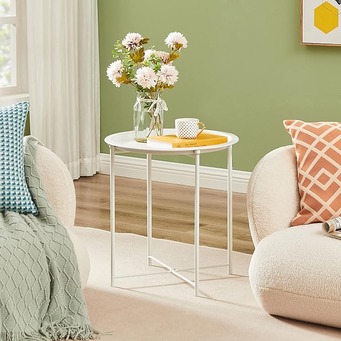 VECELO Side/End Table, Folding Round Metal Anti-Rust and Waterproof Outdoor or - Image 7