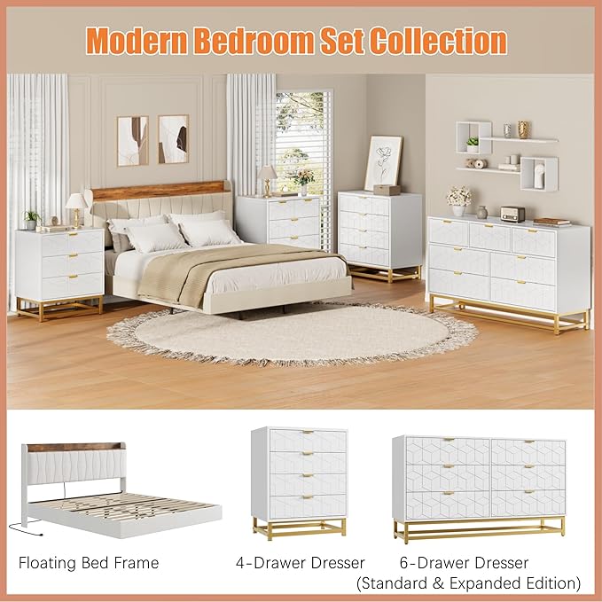 GAOMON White Dresser for Bedroom, Modern 6 Drawer Double Dresser - Image 3
