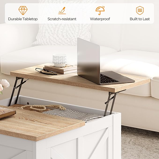 Yaheetech Farmhouse Lift Top Coffee Table - Image 7
