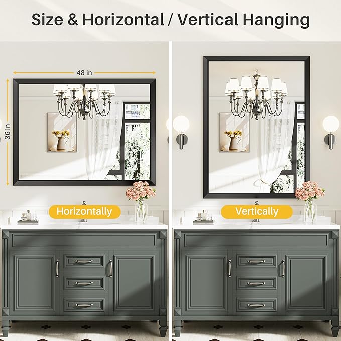 48x36 Inch Black Bathroom Mirror - Image 5