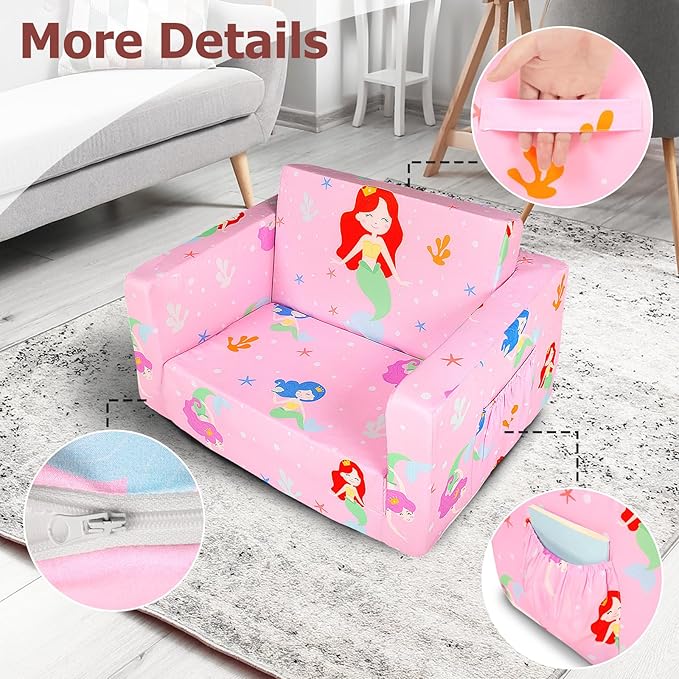 Kids Couch, 2-in-1 Kids Fold Out Sofa, Convertible Toddler Couch to Lounger - Image 7