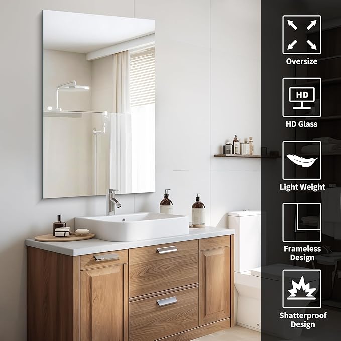 Frameless Mirror, 24x40 Inch Rectangle Bathroom Mirrors - Image 5
