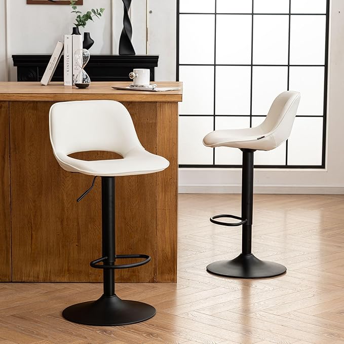 YOUNIKE Bar Stools Set of 2, Adjustable Counter Height Barstools Faux Leather - Image 7