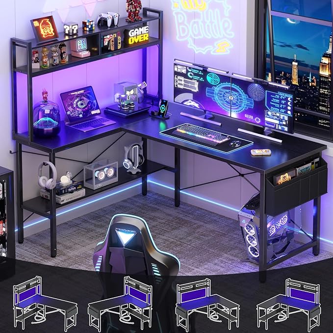 Aheaplus L Shaped Desk Gaming Desk, Reversible Home Office Desk Gamer Desks - Image 8