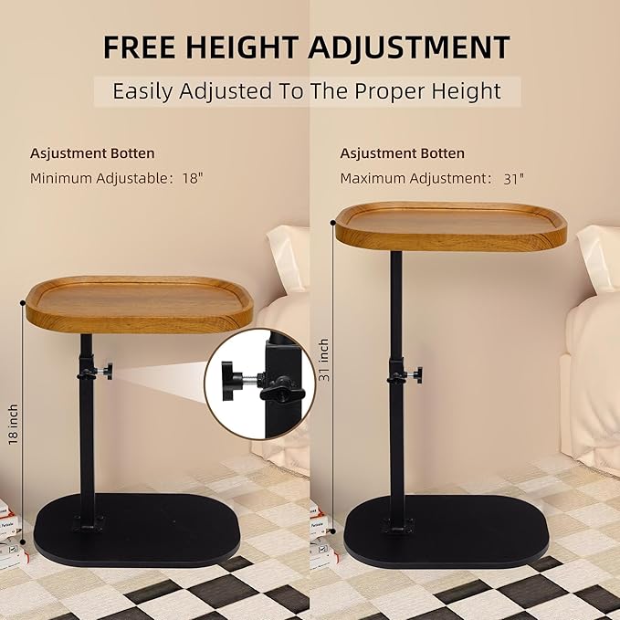 Aoligrace End Table Adjustable Height, 360°Swivel TV Tray C Table - Image 2