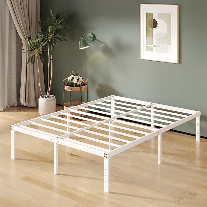 16 Inch White California King Bed Frames No Box Spring Need, Platform Cal King - Image 4