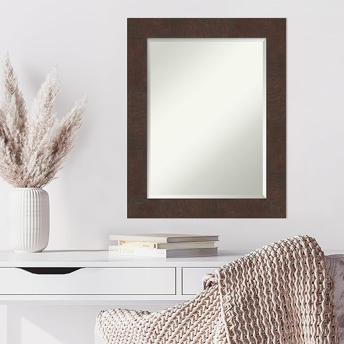 Amanti Art Brown Wall Mirror 29x23 Wildwood Brown Rectangle Bathroom Mirror - Image 6