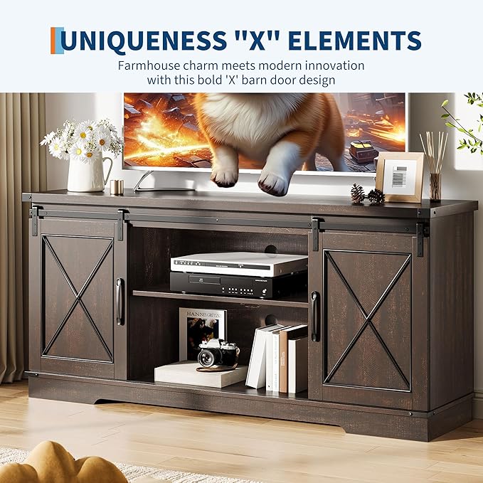 GarveeHome Farmhouse TV Stand for TV up to 65 Inches and Entertainment Center - Image 5
