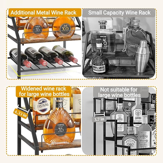 VINAEMO Wine Racks Countertop, 3-Tier Liquor Bottle Display Shelf, Coffee Syrup - Image 4