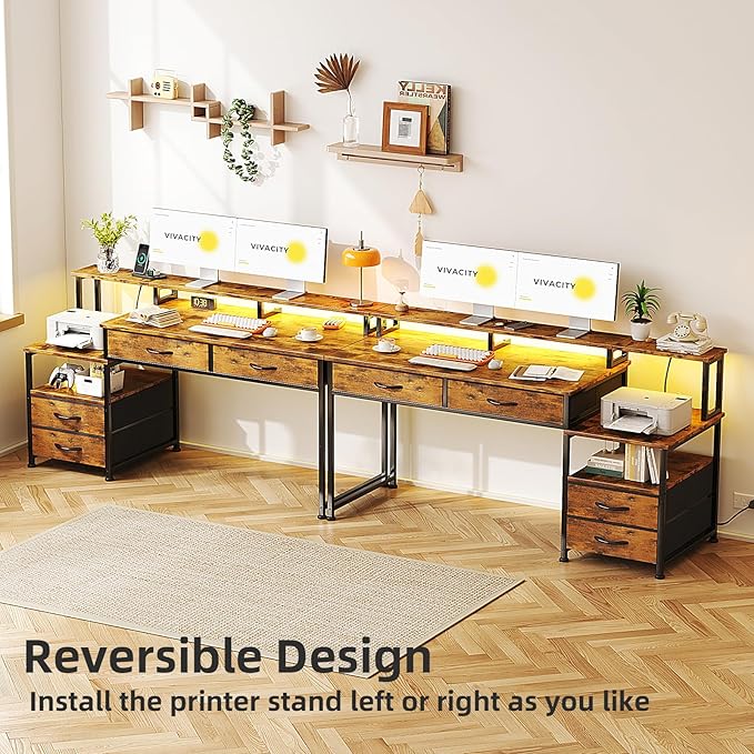53" Computer Desk with 4 Drawers & Power Outlets, Reversible Home Office Desk - Image 7