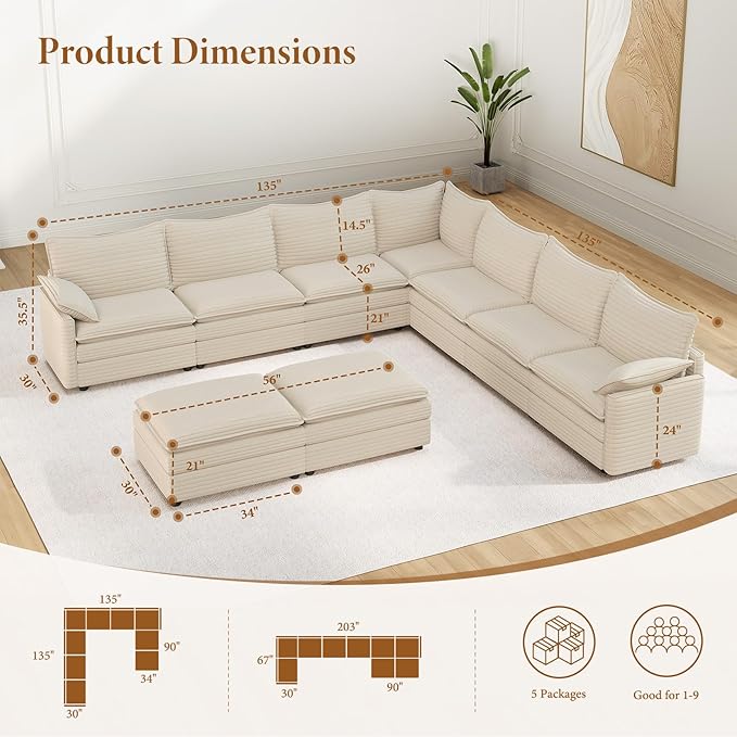 Vesgantti Large Modular Sectional Sofa, Big Comfy Cloud Couch - Image 2