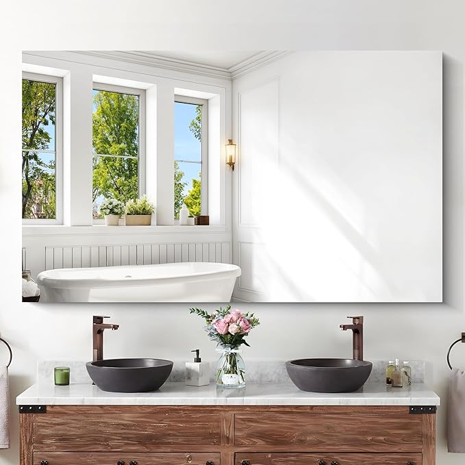 KOCUUY Large Frameless Mirror, 60x36 Inch Rectangle Bathroom Vanity Mirror by KOCUUY