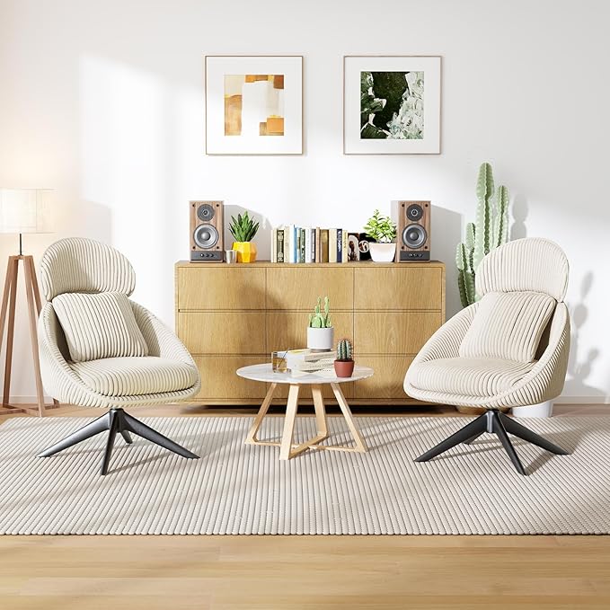 Furniliving Modern Accent Chair Upholstered Swivel Desk Chair - Image 5