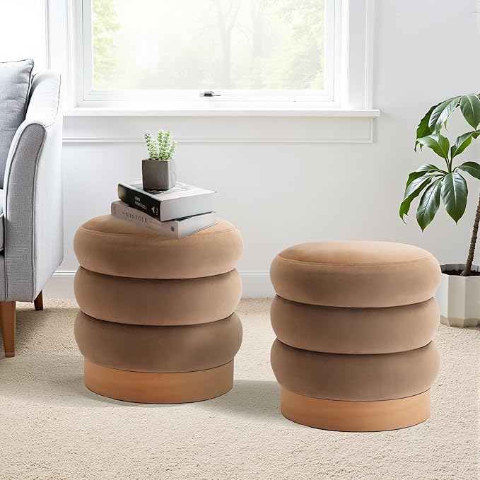 COLAMY Velvet Ottoman Footstool, Tufted Modern Foot Rest Stool by COLAMYINC