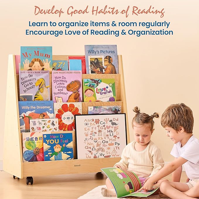 Kids Bookshelf for Toddlers and Babies, Double-Sided Wooden Montessori - Image 3