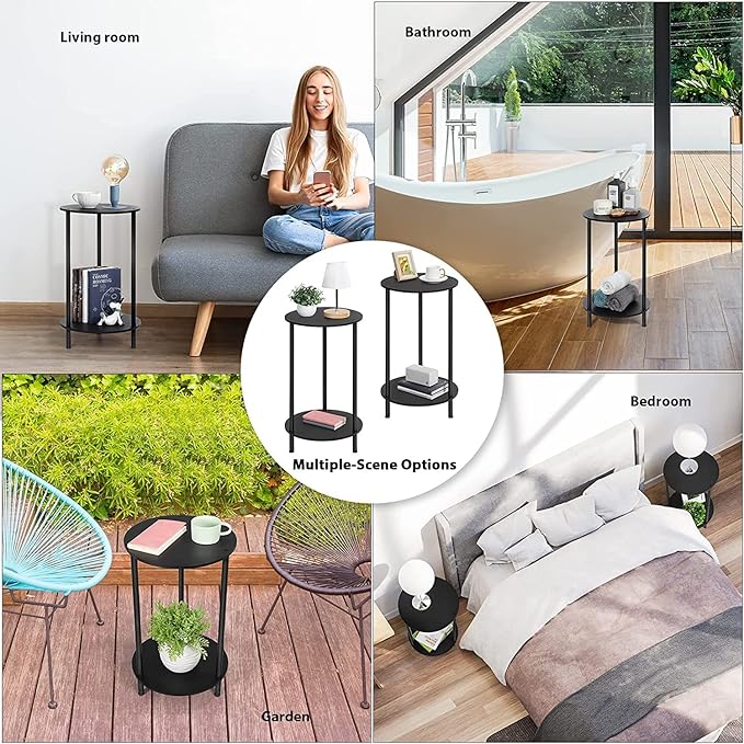 SEHERTIWY Small Round Side Table, 2 Tiers Farmhouse End Tables, Night Stands - Image 7