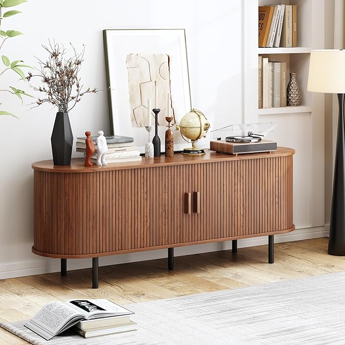 TV Stand with Power Outlet, Mid-Century Modern Television Stand, Media Console - Image 6