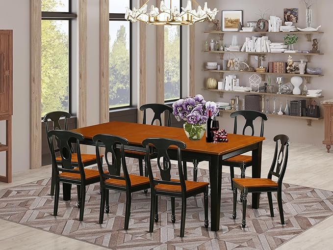 East West Furniture QUKE9-BCH-W 9 Piece Dining Room Furniture Set Includes a - Image 2