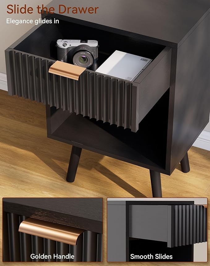 YMYNY Mid Century Modern Nightstand, Side Table, Fluted Night Stand - Image 4