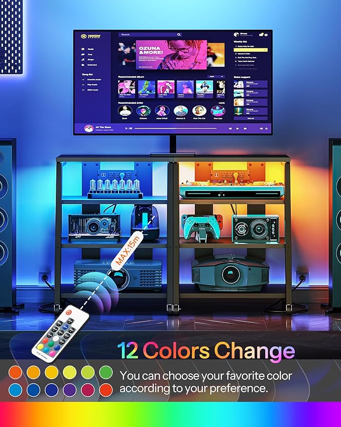 4-Tier AV Media Stand with Wheels, Stereo Stands, Media Console Shelf with - Image 6
