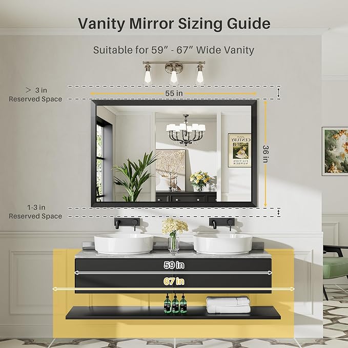 55x36 Inch Black Bathroom Mirror - Image 2