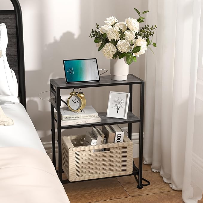 Small Narrow Side Table with Charging Station, Skinny End Table - Image 2