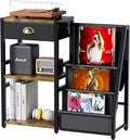 End Table with Vinyl Record Storage, Record Player Stand, 3 Tier Turntable by YAKANJ