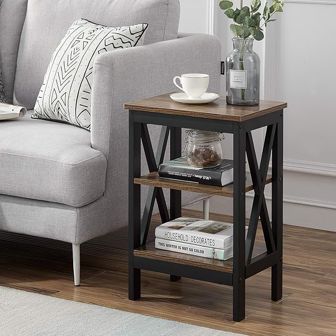 VECELO Modern Night Stand/Sofa Side/End Storage Shelf X-Design Versatile - Image 3