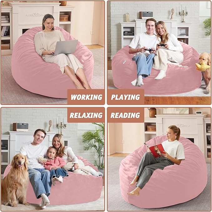 5FT Bean Bag Chair with Ultra Soft Velvet Cover Bean Bag Sofa with Memory Foam - Image 6