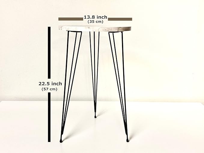 PAK HOME - Set of 2 End Table - High Gloss Shiny Grey Marble Look Round Wood - Image 2