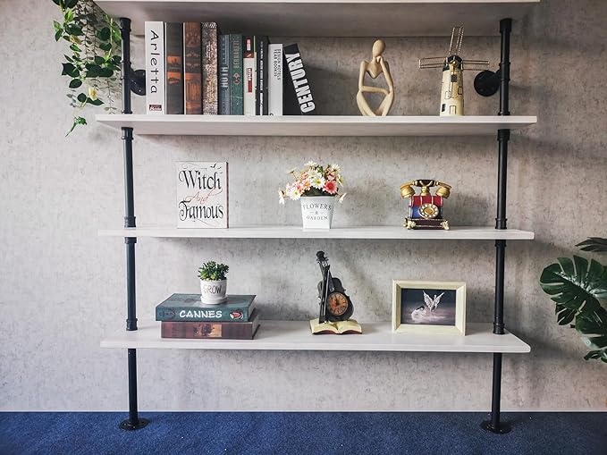 Pipe Industrial Ladder Shelves Bookcase, Wall Mounted Retro Wood Metal Pipe - Image 7