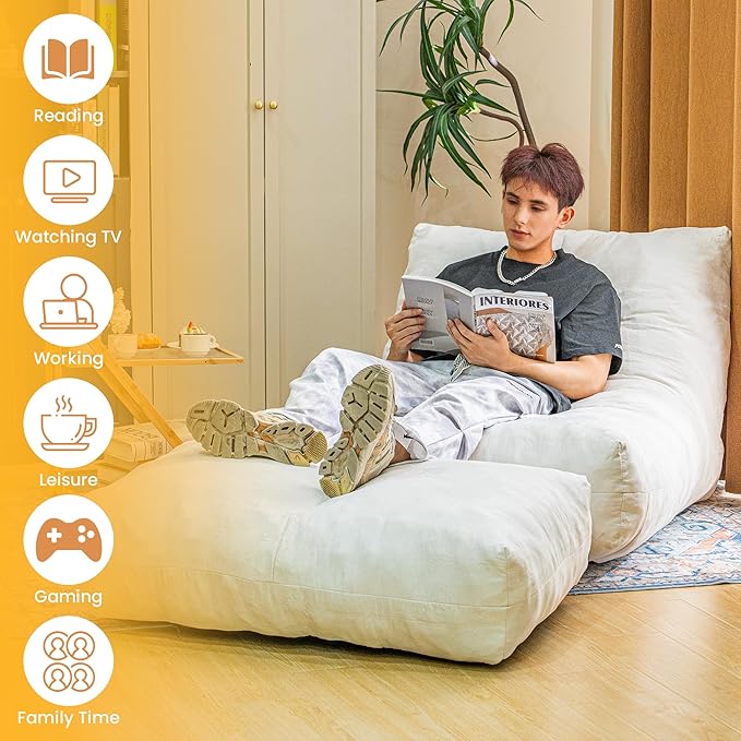 Bean Bag Chair with Ottoman, Comfy Bean Bag Sofa with Memory Foam, Lazy BeanBag - Image 8
