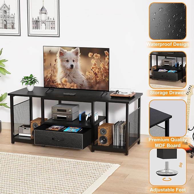 TV Stand with Drawers and Open Storage Shelves - Image 3