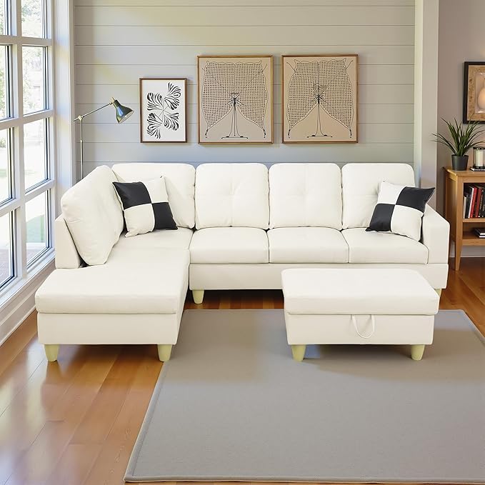 L Shaped Couch Faux Leather Sectional Couch Upholstered 3 Pieces Sofas by LynginsCreativeLife