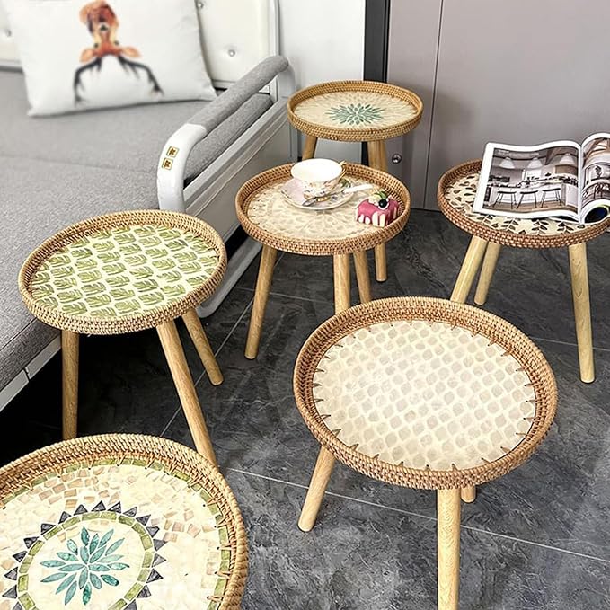 Rattan Round Side Table, Handmade Rattan Tray - Image 5