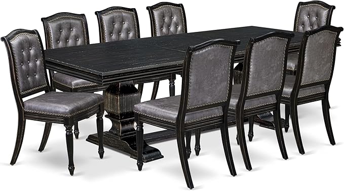 NKMA9-SBB-34, 9-pc Dining Table Set Consists of a Wooden Dining Table and 8 - Image 2