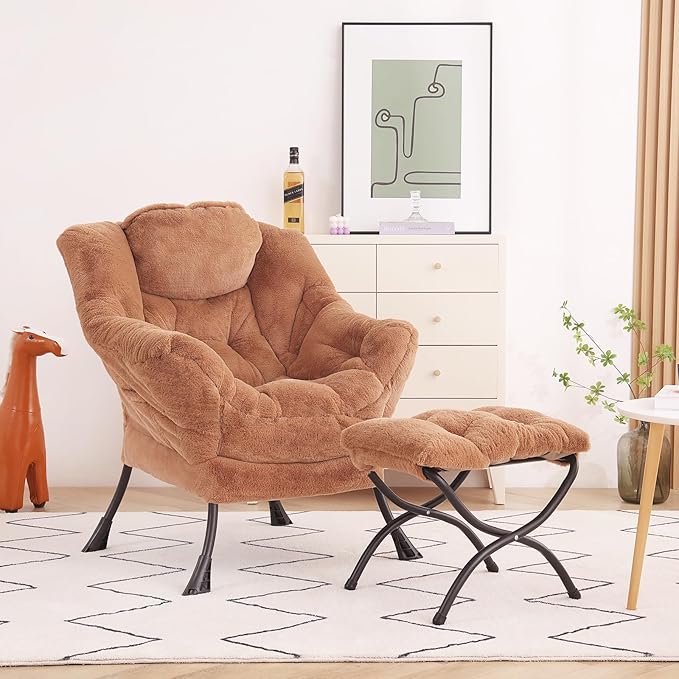 Lazy Chair with Ottoman, Modern Accent Chair Lounge Leisure Sofa Chair with - Image 6