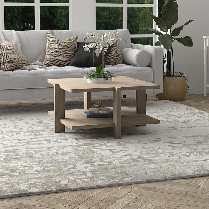 Henn&Hart 35" Wide Square Coffee Table in Antiqued Gray Oak, - Image 7