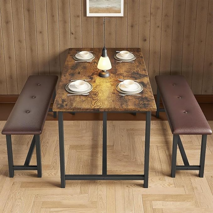 Garvee Dining Table with 2 Benches, Kitchen Table with 2 Upholstered Benches - Image 6