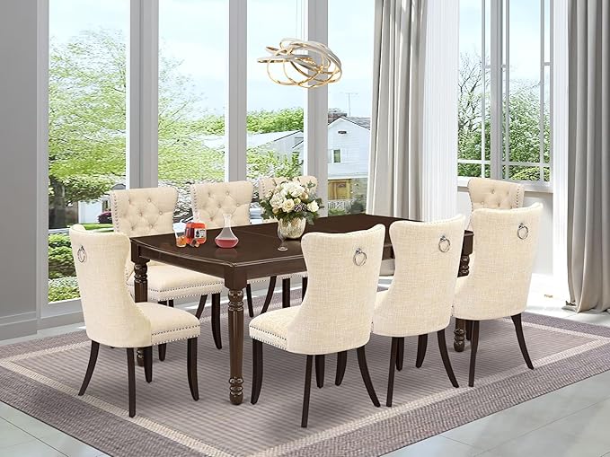 East West Furniture DODA9-MAH-32 9 Piece Dining Table Set Contains a Rectangle - Image 2